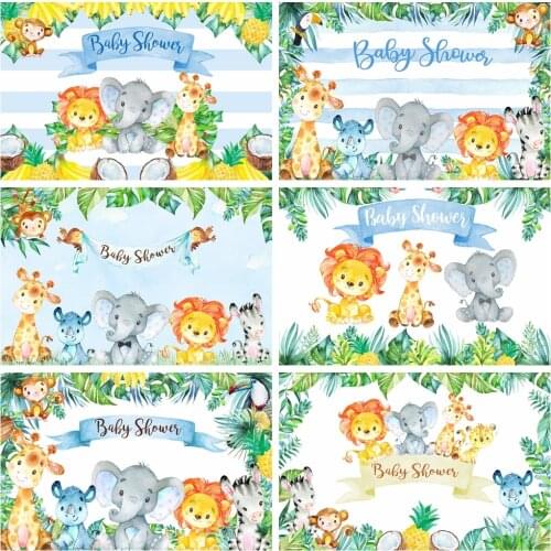 MOCSICKA Safari Jungle Baby Shower Backdrop Cartoon Animals Green Leaves Baby Child Birthday Photo Background Decoration Studio