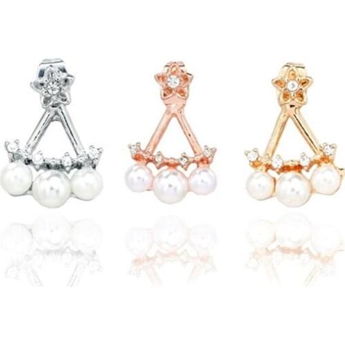 New fashion stud earrings for women Anchor shaped rose gold / silver plated stud earrings with pearl and rhinestone (#ER051)