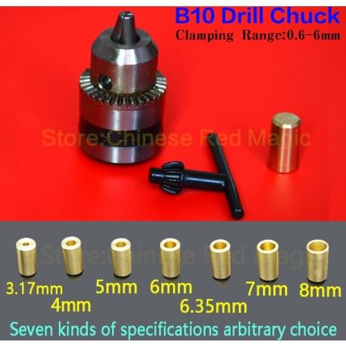 New Drill Chuck 0.6-6mm Mount B10 With 3.17mm/4mm/5mm/6mm/6.35mm/7mm/8mm Connect Rod Motor Shaft Key Power Tools