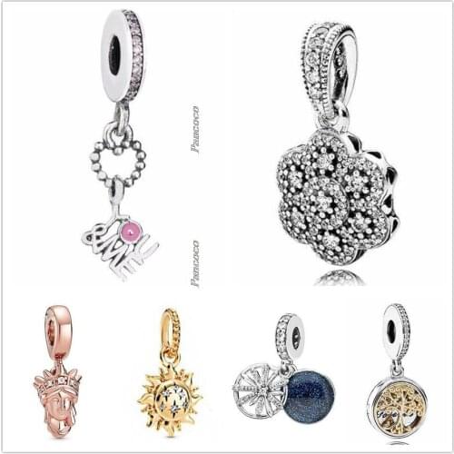 Original 925 Sterling Silver Blue Enamel Dazzling Wishes With Crystal Charm Beads Fit Pandora Bracelet & Necklace Jewelry