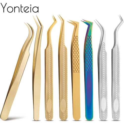Stainless Steel Eyelashes Tweezers Professional For Lashes Extension Gold Decor Anti-static Eyebrow Tweezers Eyelash Extension