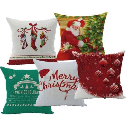 Merry Christmas Decorative Throw Pillow Cover Case Santa Claus Presents Gifts Polyester Cushion Cover For Sofa Capa Almofadas
