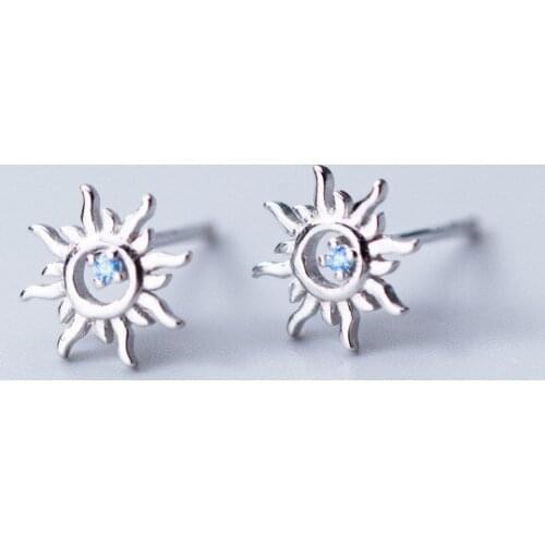 925 Sterling Silver Sunflower Stud Earrings For Women Kids Girls Wedding Gift Pendientes Mujer Female Pendientes Brincos eh468