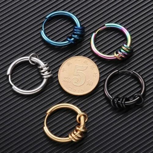 New Fashion Color Earrings Personality Mens Street Titanium Steel Band Circle Ear Clip Trend Mens Motorcycle Party Jewelry