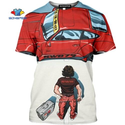 SONSPEE RWB Car T-shirt Men 3D Print Car modification T shirt Casual Summer Harajuku Shirt Fitness Oversized Hip Hop Clothing