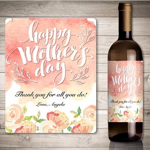 Custom Photo Mothers Day Wine Label,Personalized Beautiful Safflower Decorative Wine Bottle Sticker,Novelty Gift For Loving MoM