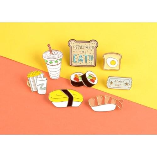 Japanese sushi pin Movie standard Popcorn cola enamel pins brooches Egg toast Lapel pin badge Food Shirt bag jewelry foodie gift