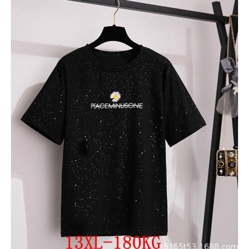 Large size womens T-shirt plus size 8XL 9XL 10X 12XL13XL summer round neck short sleeve loose plus size black big T-shirt top