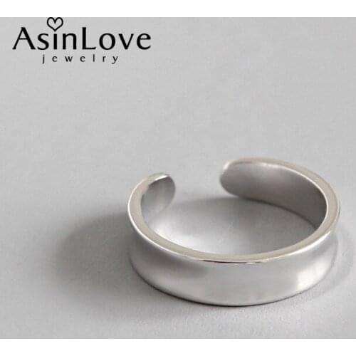 AsinLove Simple Shiny Concave Tail Rings Real 925 Sterling Silver Creative Handmade Design Fine Jewelry Open Ring for Women Gift