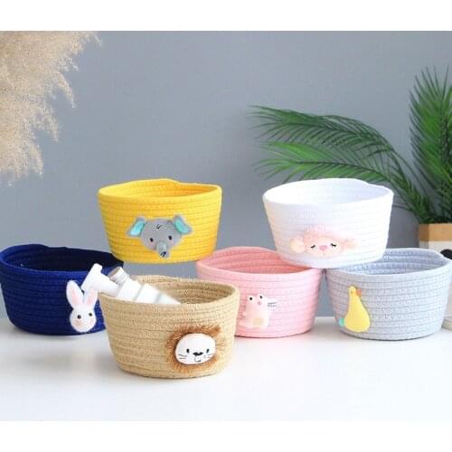 16*9CM Cute Cartoon Animals Hand Woven Storage Basket Kids Toys Desktop Organizer Sundries Storage Box Laundry Baskets