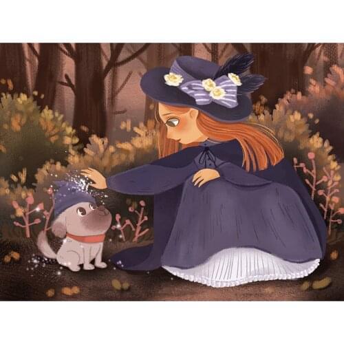 DIY Diamond Painting Mosaic Fairy and Dog Cartoon Rhinestones Embroidery Full Round Square Craft Home Decor JX284