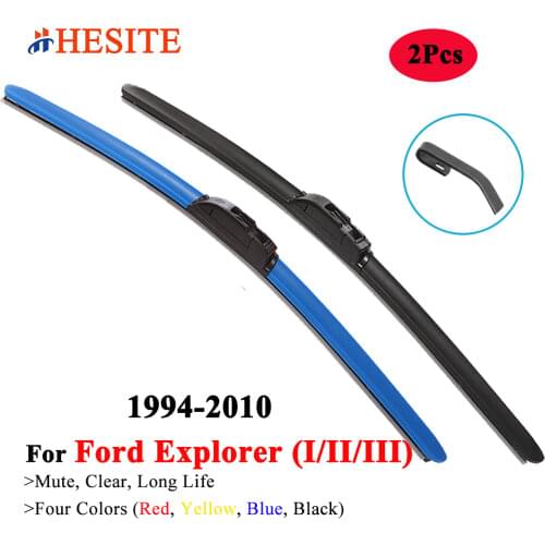 HESITE Colorful Wiper Blades For Ford Explorer AWD Sport 1998 2001 2002 2003 2004 2005 2010 Black Blue Hybrid Windshield Wipers