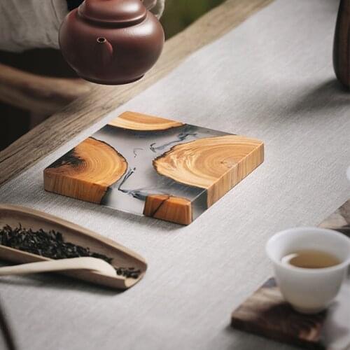 Japanese style Wooden Resin Teapot Tray Soup Bowl Mat Teacup Tray For Teahouse Home Hotel Home Decoration Tea Accessories
