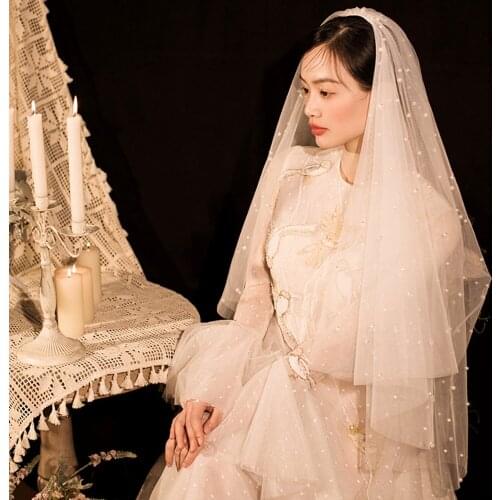 Wedding veil Two-Layer Beaded wedding veils with comb bridal wedding veil