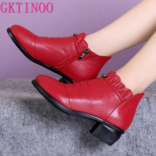 GKTINOO Fashion Women Boots Autumn Boots Genuine Leather Ankle Boots 2021 Winter Warm Fur Plush Women Shoes Big Size 43