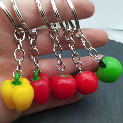 Simulation Apple Tomato Pepper Resin Keychain Charm Cute Fruit Keychain Food Pendant Accessories Jewelry