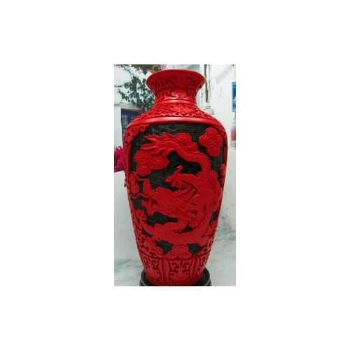 Exquisite Chinese Traditional Technology Red Lacquerware Dragon Vase