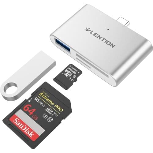 Type C Card Reader with USB 3.0 Adapter for Huawei Xiaomi Android Phone, compatible 2021-2018 iPad Pro & Mac Air, MacBook 12