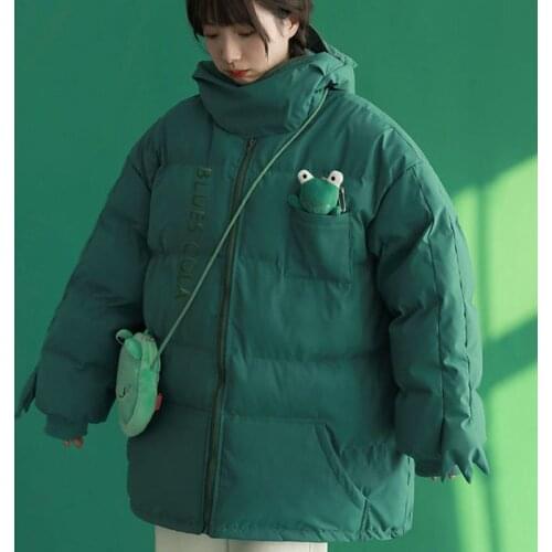 Kawaii frog cotton jacket female coat 2021 winter Korean fashion cartoon cute doll couple niche design sense warm cotton jacket