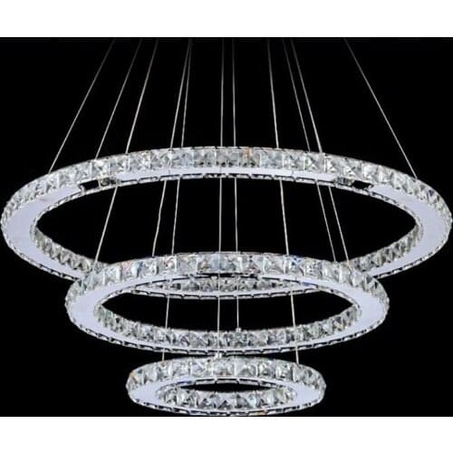 Round Modern Crystal Chandeliers Light Fixture for Living Room Dining Room 3 Rings LED Crystal Chandelier lamps Hanging Lighting