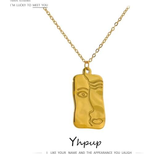 Yhpup Fashion Face Pendant Neckalce Gold Stainless Steel Jewelry Statement Metal Texture бежутерия женская колье Summer брелок