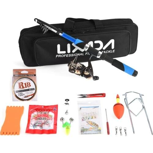 Lixada Fishing Tackle Set with 2.1m Telescopic Fiberglass Fishing Rod Spinning Reel Fishing Baits Hooks Fishing Tackle Set