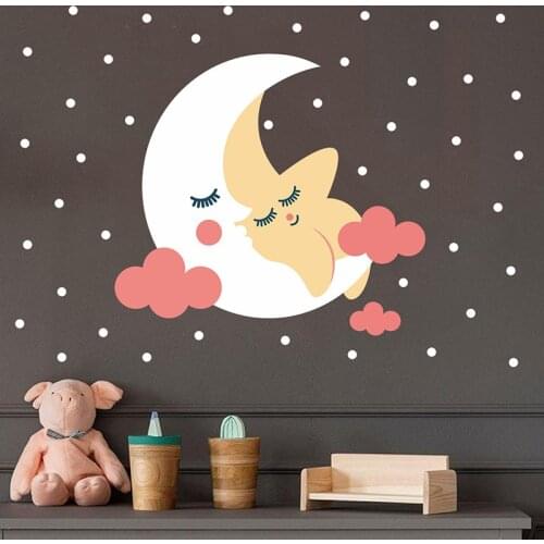 White Sleep Moon Stars Clouds Wall Stickers Poster Baby Bedroom Decoration Home Decor Living Room Decals Self-adhesive Wallpaper