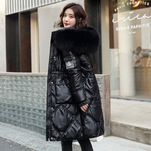 2021 new bright down jacket for women in winter Parka women Down coat with hooded big fur 8607