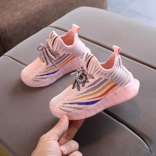 New Baby Sneakers 2021Fashion Childrens Flat Shoes Baby Kids Girls Shoes Stretch Breathable Mesh Sports Running Shoes