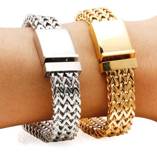 New Bracelet Men Jewelry Jewellery Gifts For Him Mens Bracelets & Bangles Gold Color Stainless Steel Armband Wristband