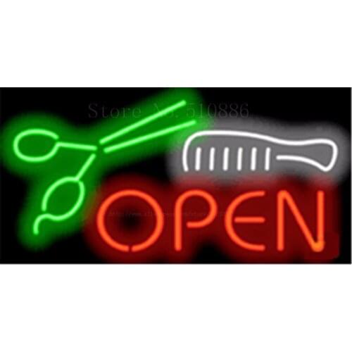 Scissors and Comb Open Cuts Glass Tube Car neon sign Businese Handcrafted Club Pub Shop Store Signs Signboard Signage 19"x15"