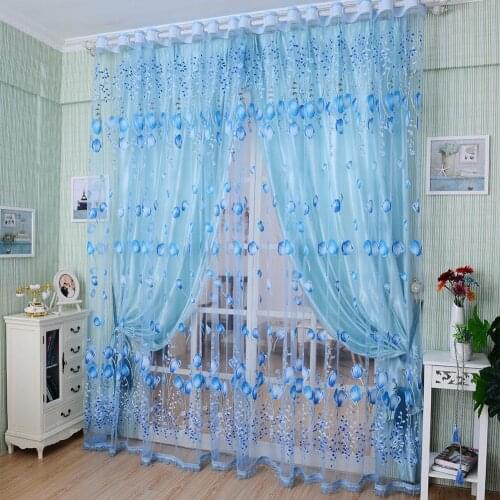 Floral Embroidered Window Curtains Sheer Voile Tulle Sun-shading Curtain for Bedroom Living Room Balcony Decoration