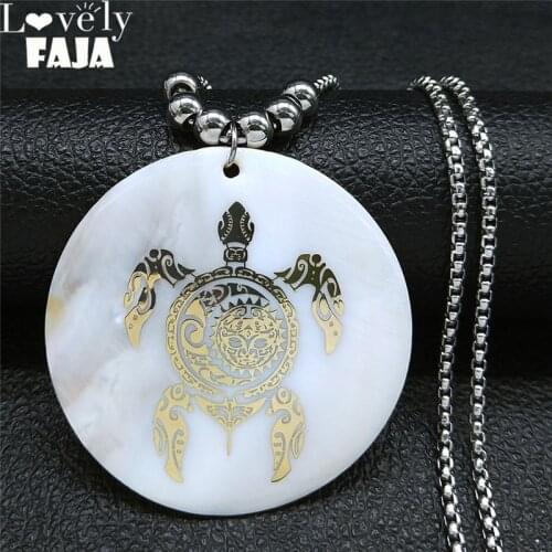 Boho Sea Turtle Shell Stainless Steel Bead Charm Necklace Round Big Long Necklaces Jewelry acero inoxidable joyeria NXS03