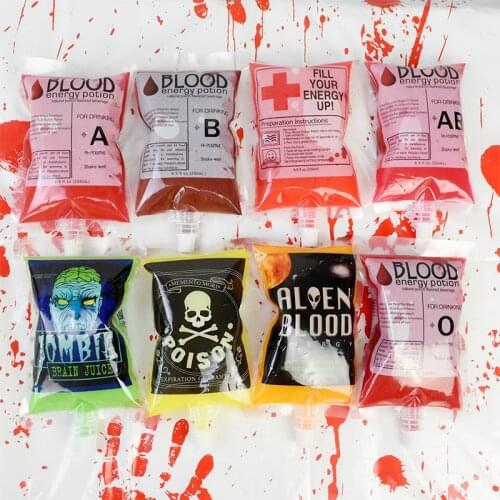 5/10pcs 250ml Reusable Transparent PVC Blood Energy Drink Bags Beverage Bag Halloween Party Cosplay Vampire Pouch Props Supplies