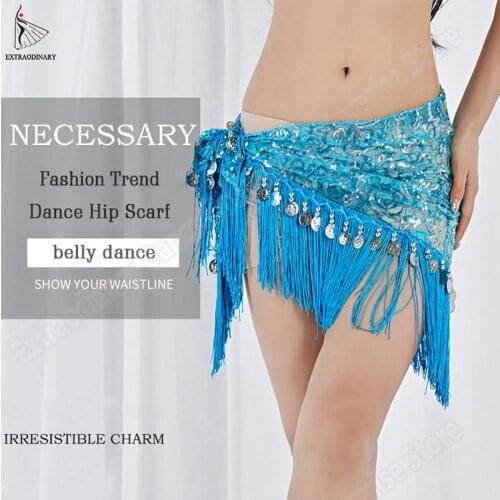 New Women Belly Dance Hip Scarf Adjustable Sequins Coin Tassel Belt Accessories Bellydance Costume Belts Shawl