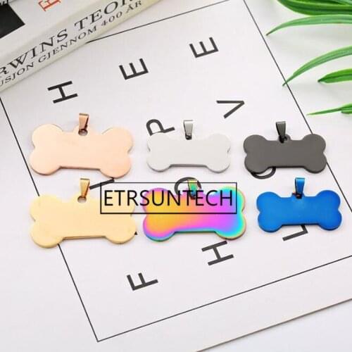 100pcs Stainless Steel Bone Pendants Pet ID Tag Address Name Tel Tag Cat Dog Puppy Charms Blue Black Gold Color