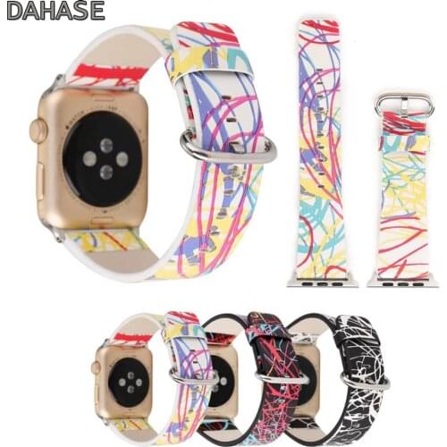 DAHASE Colorful Striped Leather Strap for Apple Watch Band Metal Buckle Wristband for iWatch 42mm 38mm Series 1/2/3 Bracelet