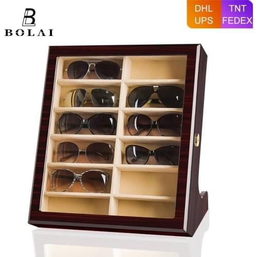Luxury 12 Glasses Box Sunglasses Boxes Storage Case Wood Luxury Collection Box for Women and Men Glasses Display with Top Window