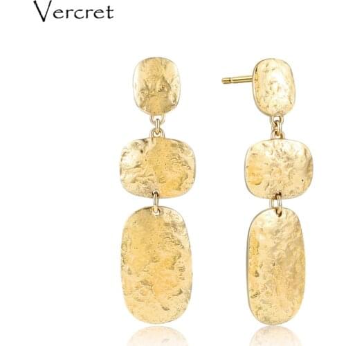 Vercret 925 sterling silver hammered dangle earrings 18k gold simple design fine jewelry earring for women gifts