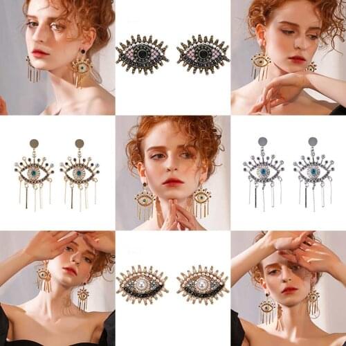 Dvacaman Eye Earrings for Women Pearl Drop Dangle Earrings Crystal Big Statement Earrings Wedding Bridal Jewelry Wholesale Gifts