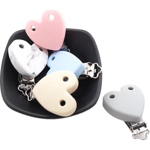 Chenkai 50PCS Silicone Heart Teether Clips Dummy Pacifier Clips For DIY Baby Nursing Pacifier Clip Soother Chain Toy BPA Free