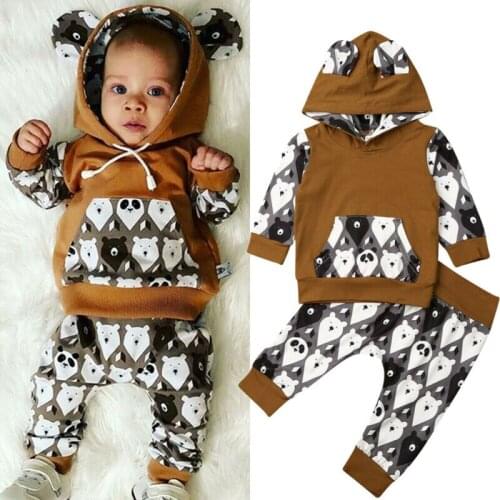 2pcs Newborn Baby Girl Boy Tracksuit Hooded Top + Long Pants Outfits Clothes Baby Girl Clothing Set Hooded Infant