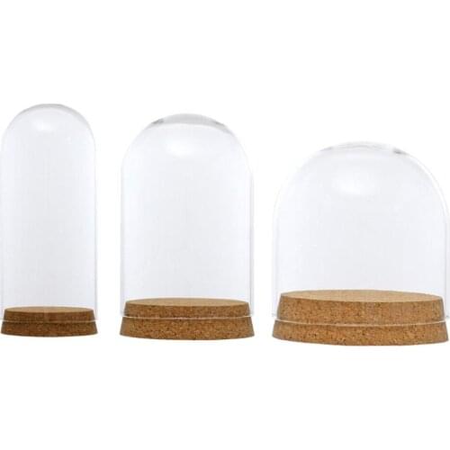 Glass Dome Cloche Cover Wood Cork Base Microlandscape Holder Bell Jar For DIY Flower Plants Vase Table Ornaments Home Decoration