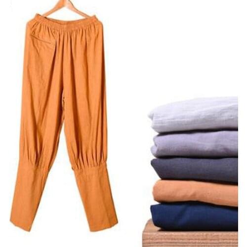 High quality 100%Cotton Summer Buddha Zen Lay Meditation Trousers Shaolin Monk Kung Fu Pants Wushu Bloomers Blue/Grey/Yellow