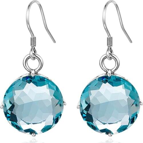 Szjinao Silver Earrings For Women Real 925 Sterling Silver Sparkling Blue Aquamarine Dangling Earrings Vintage Fine Jewelry New