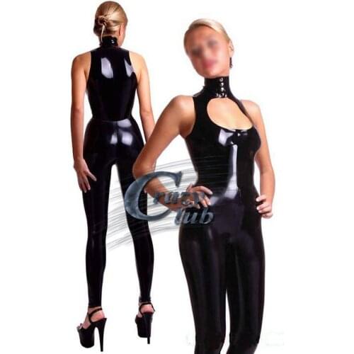 Crazy club_ 2017 Sexy customize women sexy black latex rubber zentai catsuit for adult gummi fetish latex clothing sexy clubwear