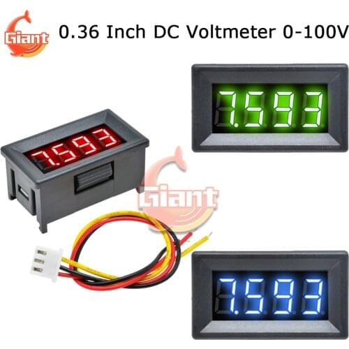 0.36 inch DC 0-100V 3 Wire Mini DC Voltmeter Voltage Meter Gauge LED Display Digital Volt Detector Monitor Panel for Auto Car