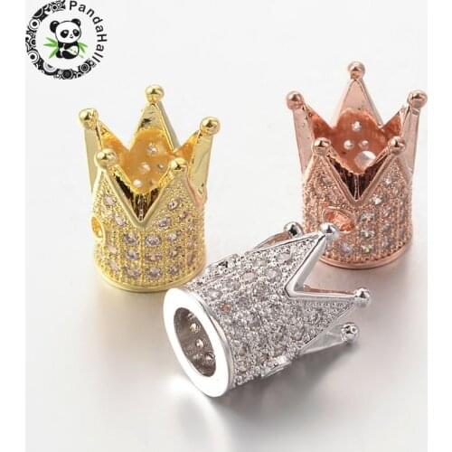 10pcs Brass Micro Pave Cubic Zirconia Crown Beads for Bracelets Making Jewelry Charm Spacer Beads Lead Free & Nickel Free 12x9mm