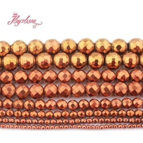 2,3,4,6,8,10mm Natural Round Faceted Brown Hematite Spacer Stone Beads For DIY Necklace Jewelry Making Strand 15" Free Shipping