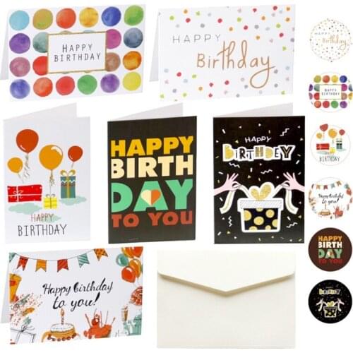 30 Sets Happy Birthday Greeting Cards Paper Envelopes Seal Sticker for Wedding Party Festival Invitation Gift DIY Decor